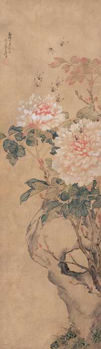 居廉 1886年作 花卉 立轴